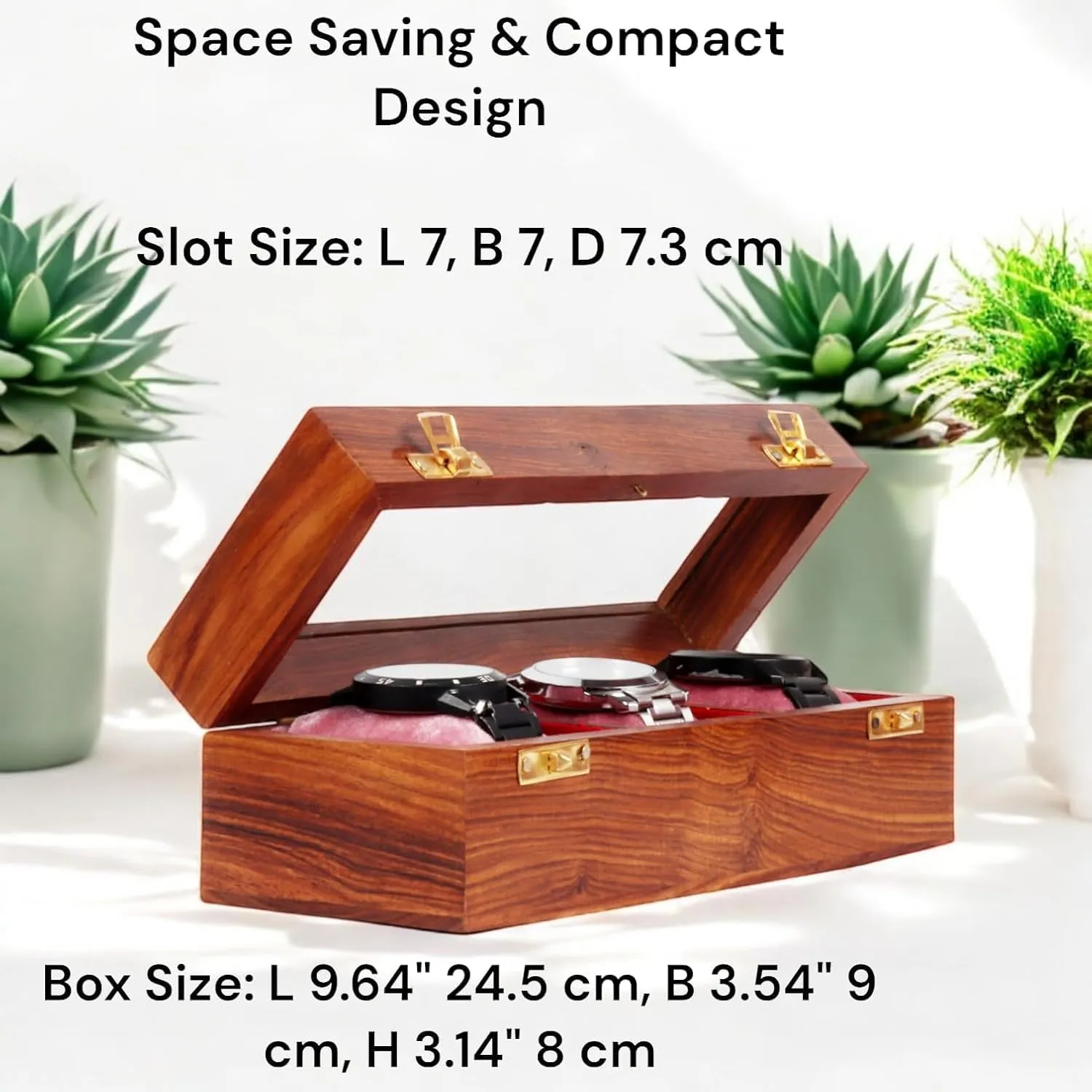 3 slots) Wooden Watch Box$ Storage Organizer$ Watch Display Case$ Jewelry Holder$ Gift for Men & Women - Rosewood Crafted$ Handmade Cushions intellect page again (Brown 