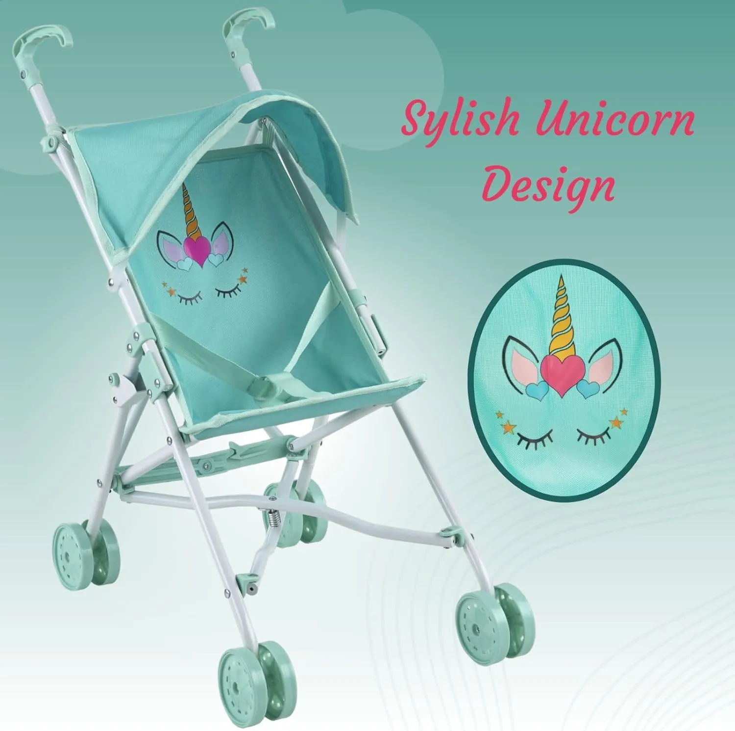 3 Year Old Girls, Little Kids | section negate radioactive Toy Stroller, Foldable Frame, Canopy, Seatbelt - Unicorn My First Baby Doll Stroller for Toddlers 