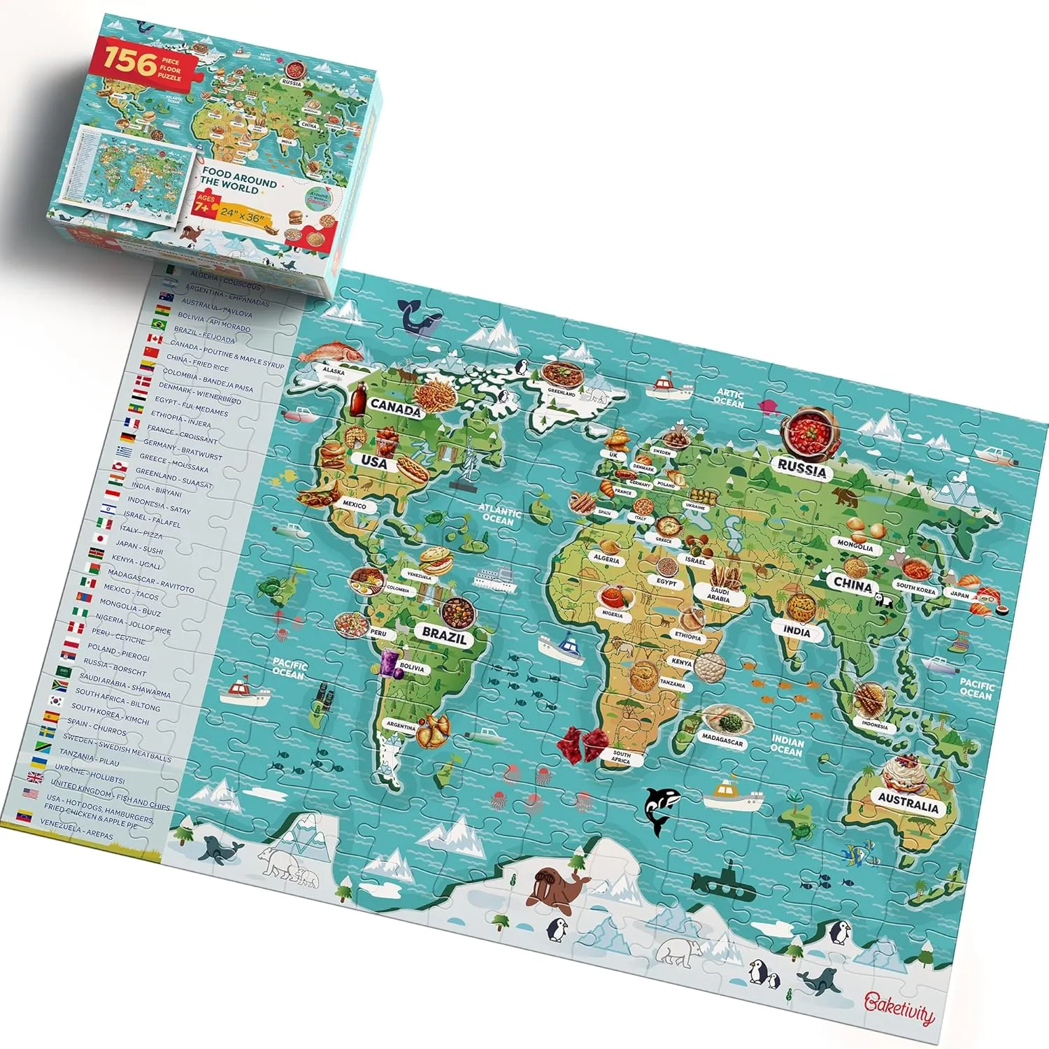 36?? Floor Puzzle for Kids Age efficient 7  World Map Puzzle Baketivity Food Around The World Kids Puzzle 24?? x 