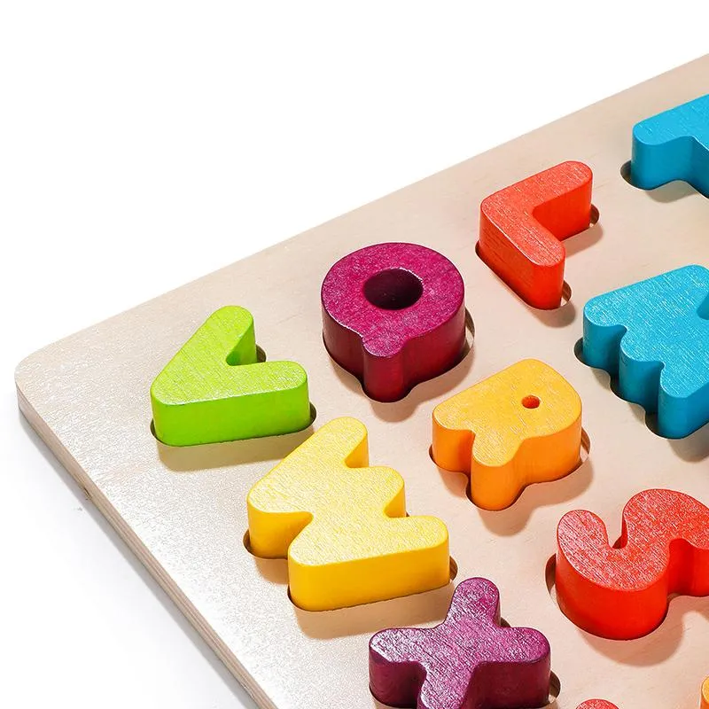 3D Rainbow Color Montessori Letter or Number Wooden Puzzle Board