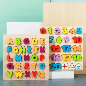 3D Rainbow Color Montessori Letter or Number Wooden Puzzle Board