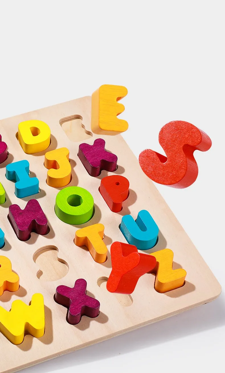 3D Rainbow Color Montessori Letter or Number Wooden Puzzle Board