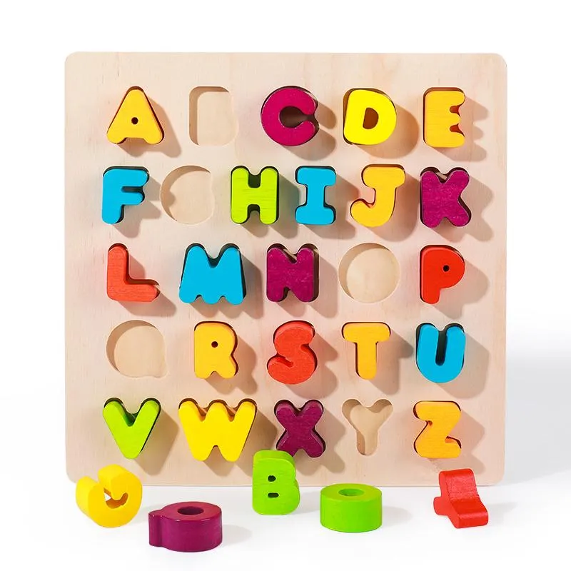 3D Rainbow Color Montessori Letter or Number Wooden Puzzle Board