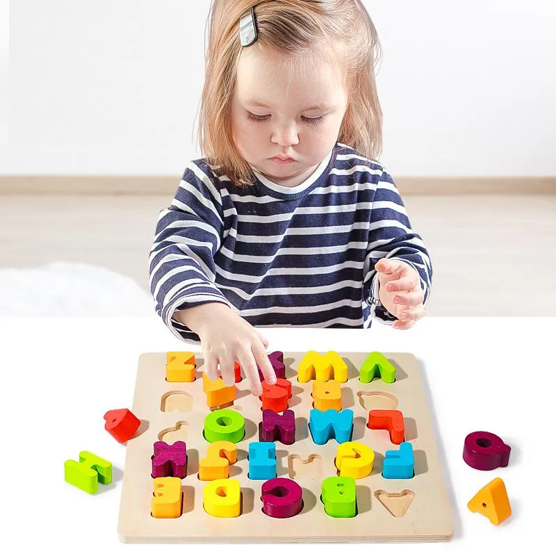 3D Rainbow Color Montessori Letter or Number Wooden Puzzle Board