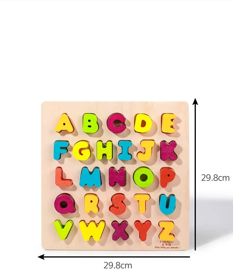 3D Rainbow Color Montessori Letter or Number Wooden Puzzle Board