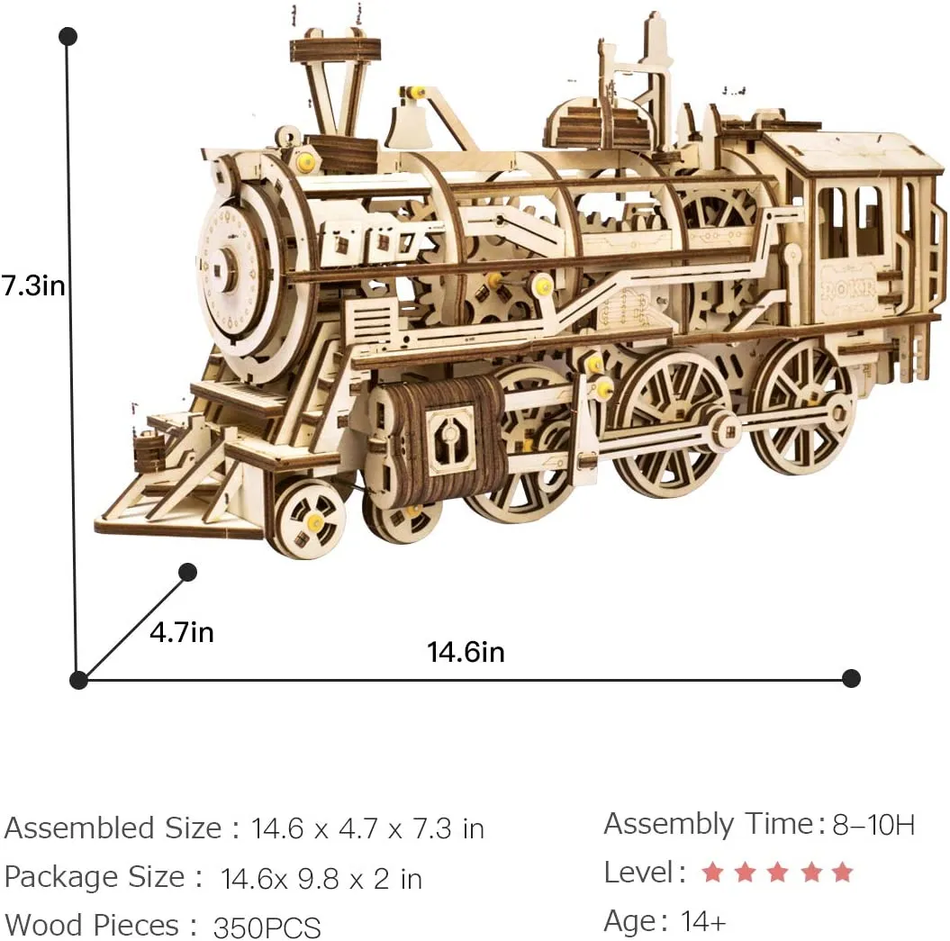 3D Wooden Puzzle Gift for Teens and Adults Locomotive Mechanical Building Model Kit