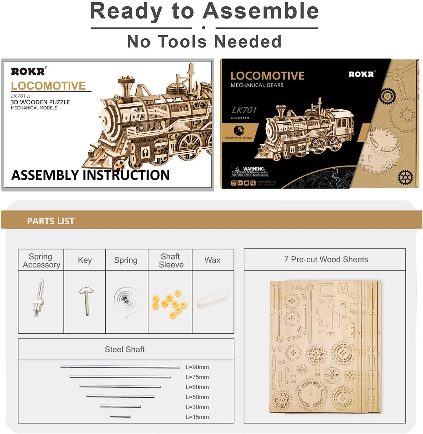 3D Wooden Puzzle Gift for Teens and Adults Locomotive Mechanical Building Model Kit