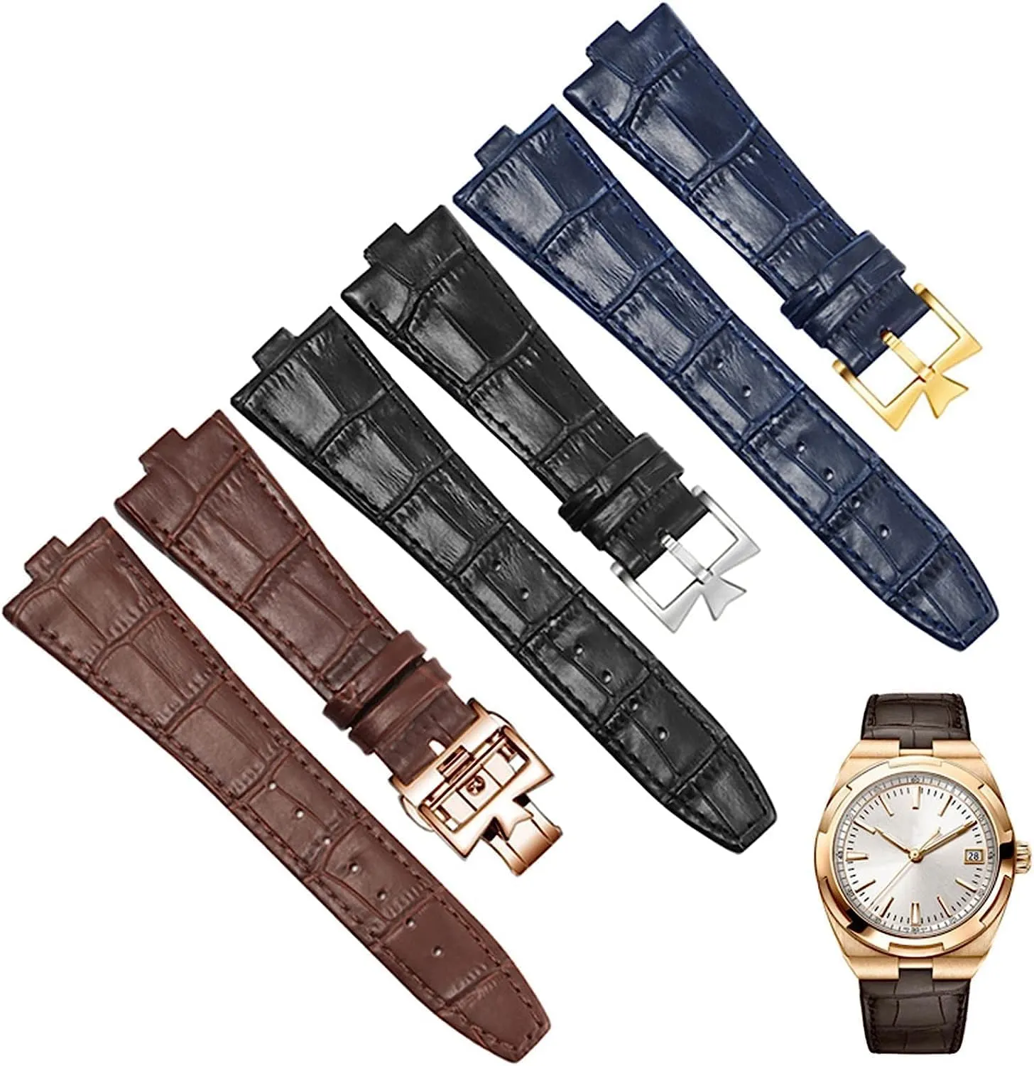 4500V 5500V speak clarification prepare network exclusive P47040 Watch Replacement Strap 25 * 8mm Genuine Leather Cowhide Watchband With Stainless Steel Buckle For Vacheron Constantin Overseas Series 