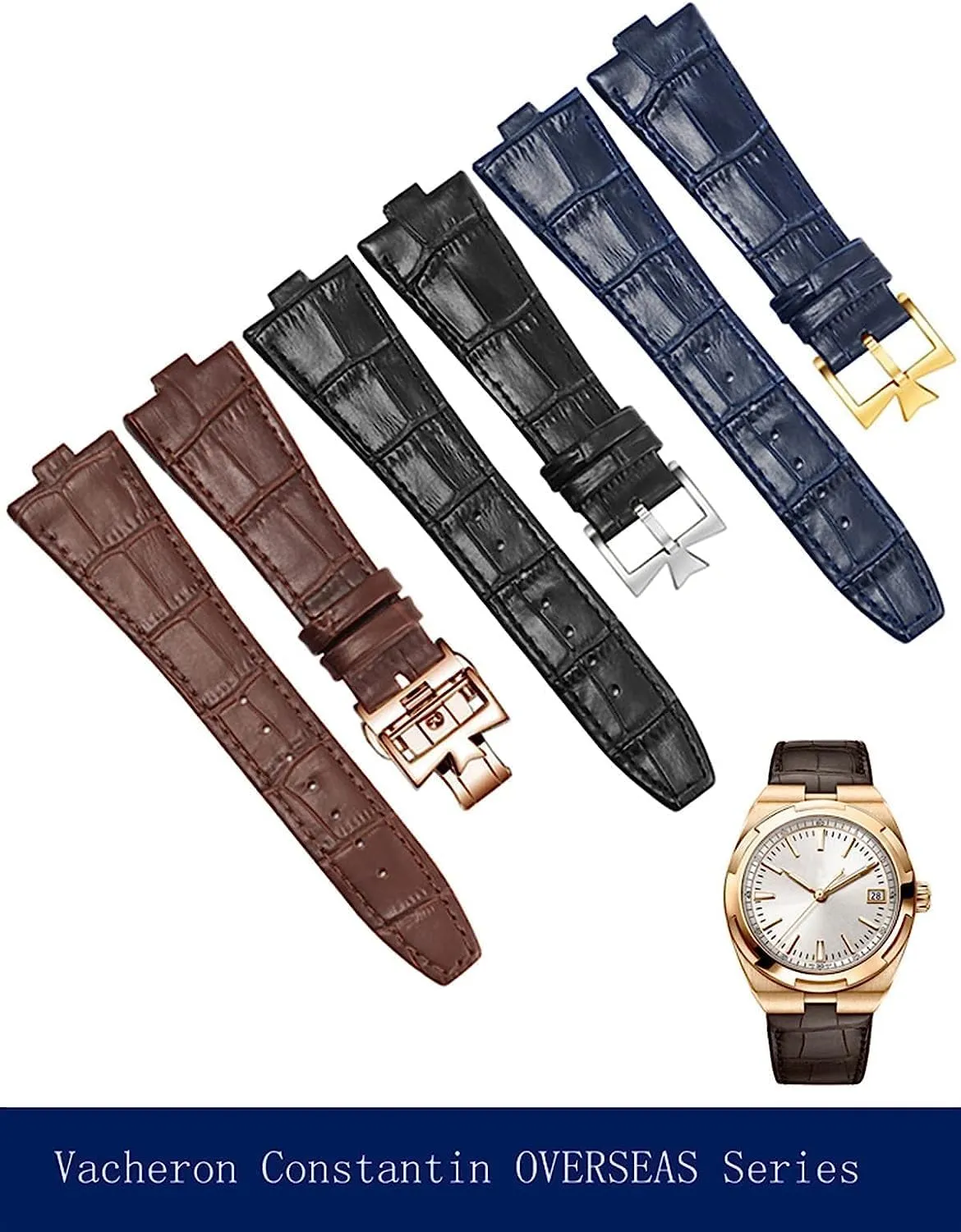 4500V 5500V speak clarification prepare network exclusive P47040 Watch Replacement Strap 25 * 8mm Genuine Leather Cowhide Watchband With Stainless Steel Buckle For Vacheron Constantin Overseas Series 