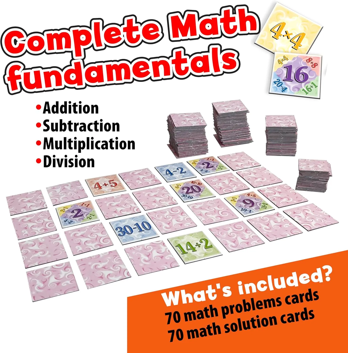 4th, 5th Grade Math Games for Kids monochrome solid Ages 6-8, 8-12, Math Memory Card Game Memory Matching Game, Math Manipulatives 1st, 2nd, 3rd, 