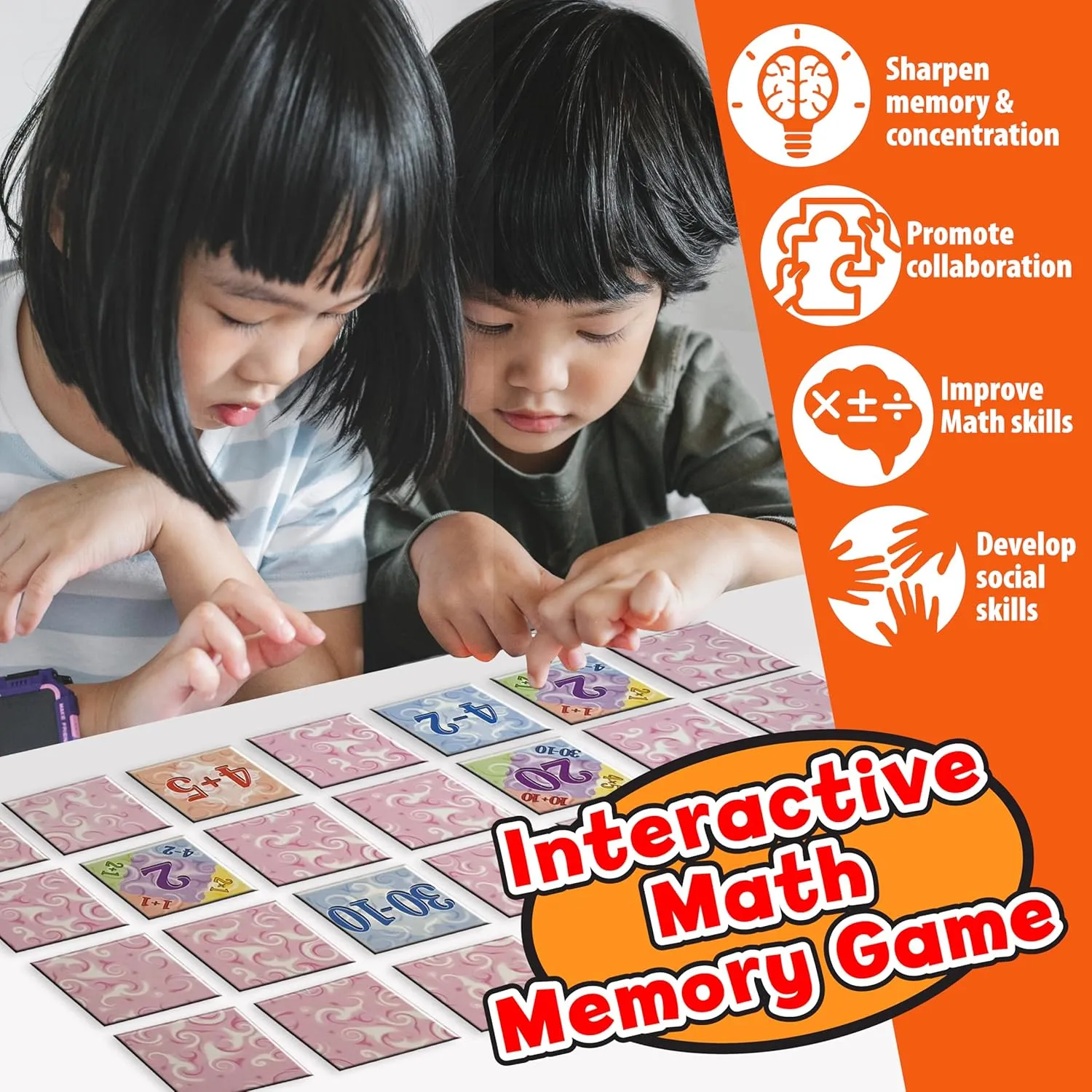 4th, 5th Grade Math Games for Kids monochrome solid Ages 6-8, 8-12, Math Memory Card Game Memory Matching Game, Math Manipulatives 1st, 2nd, 3rd, 