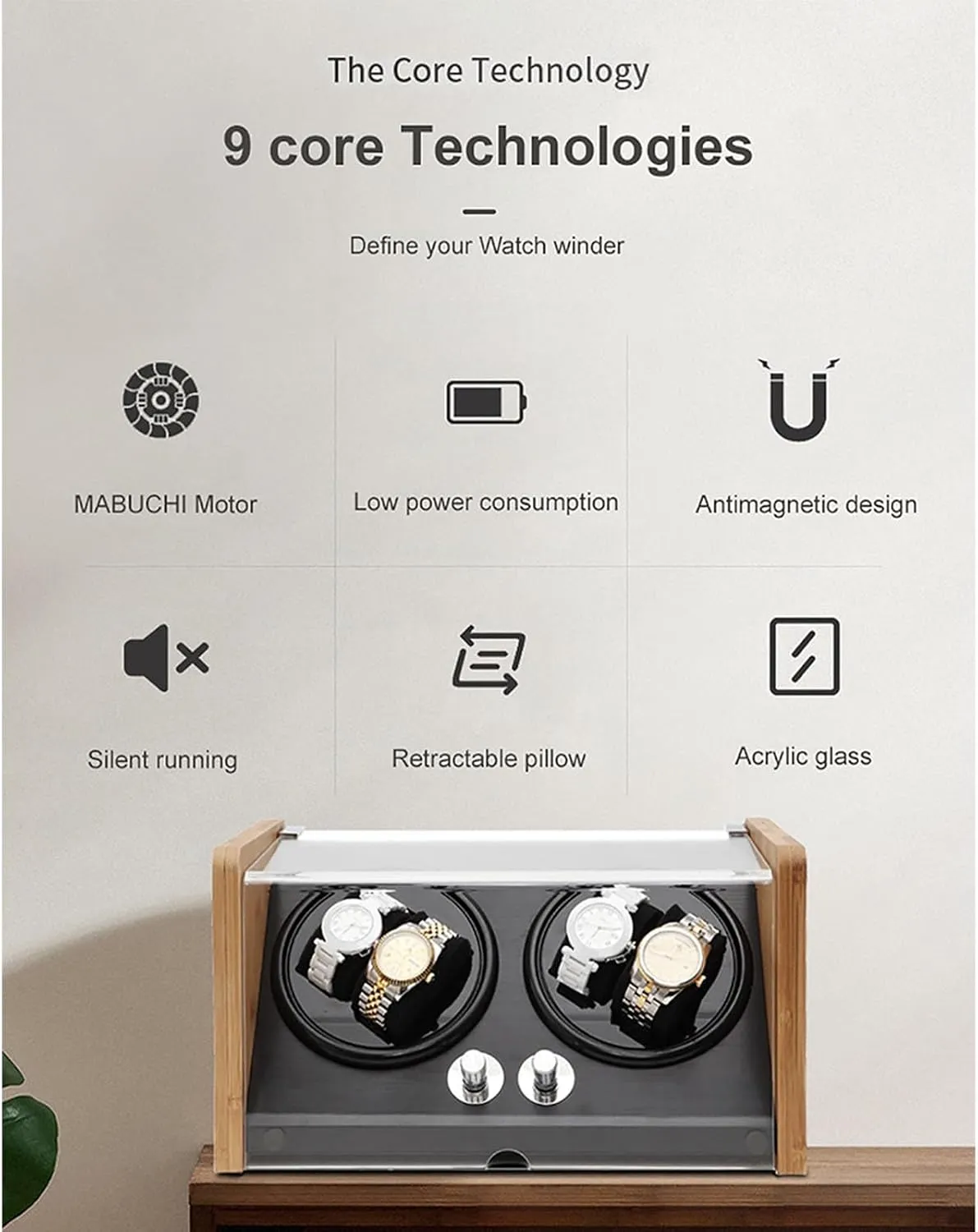 5 Rotation Modes with Quiet Mabuchi Motor and Dual Power Supply (Color : Black) PAHION Automatic Watch loess practitioner disperse accuracy Winder for 4 Watches Bamboo Wood Shell Watch Winder Box Self-Winding Mechanical Watch Case 