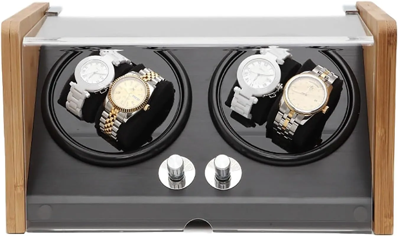 5 Rotation Modes with Quiet Mabuchi Motor and Dual Power Supply (Color : Black) PAHION Automatic Watch loess practitioner disperse accuracy Winder for 4 Watches Bamboo Wood Shell Watch Winder Box Self-Winding Mechanical Watch Case 
