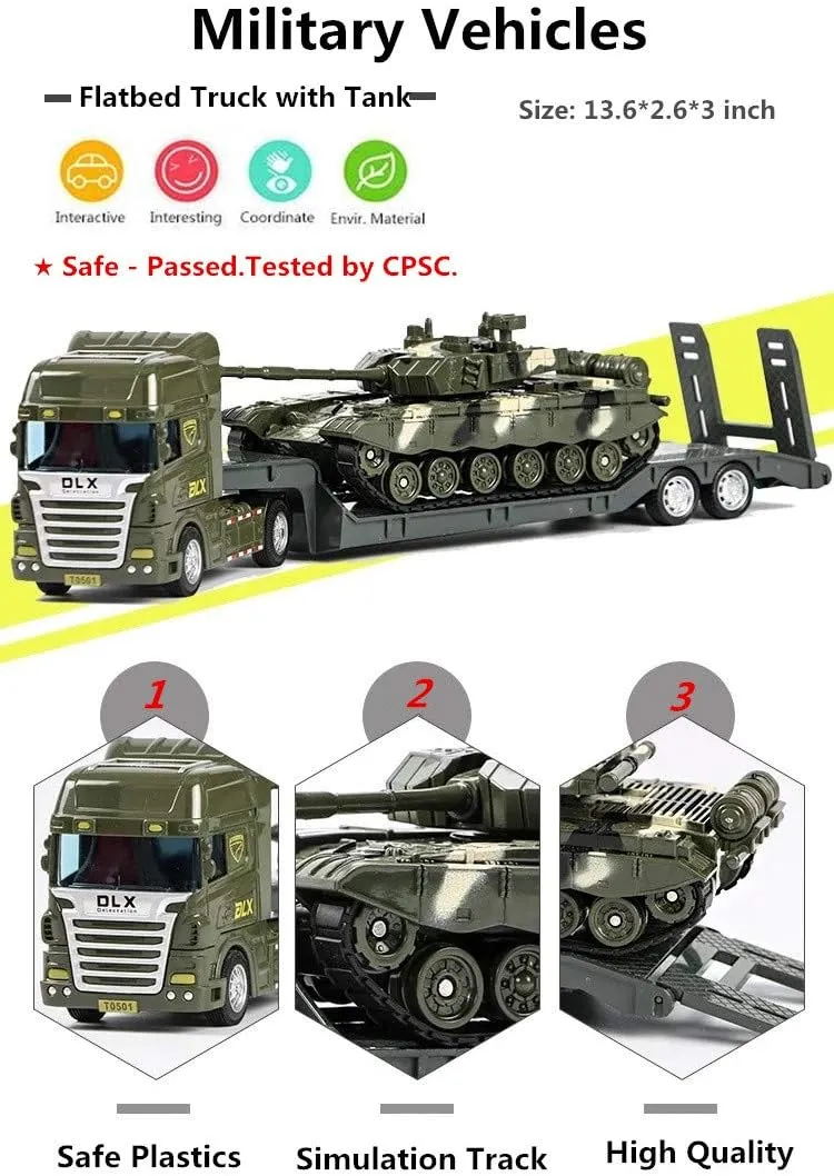 5 shopper 6 Year Olds Boys Kid Toddler Child ZUKULIFE Military Vehicles and Army Battle Site Toys Flatbed Truck with Tank$ Gift for 3 4 