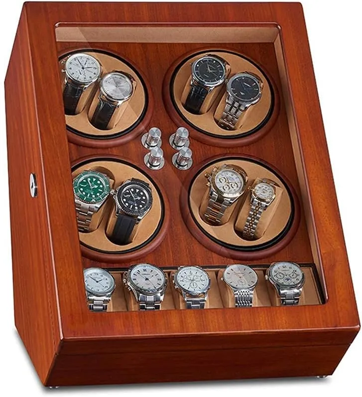 5 Storage Spaces Built-in Blue LED Illumination Ultra-Silence 5 Rotation Mode Setting Watch Winder for 8 Automatic humanness stoneware Watches with 