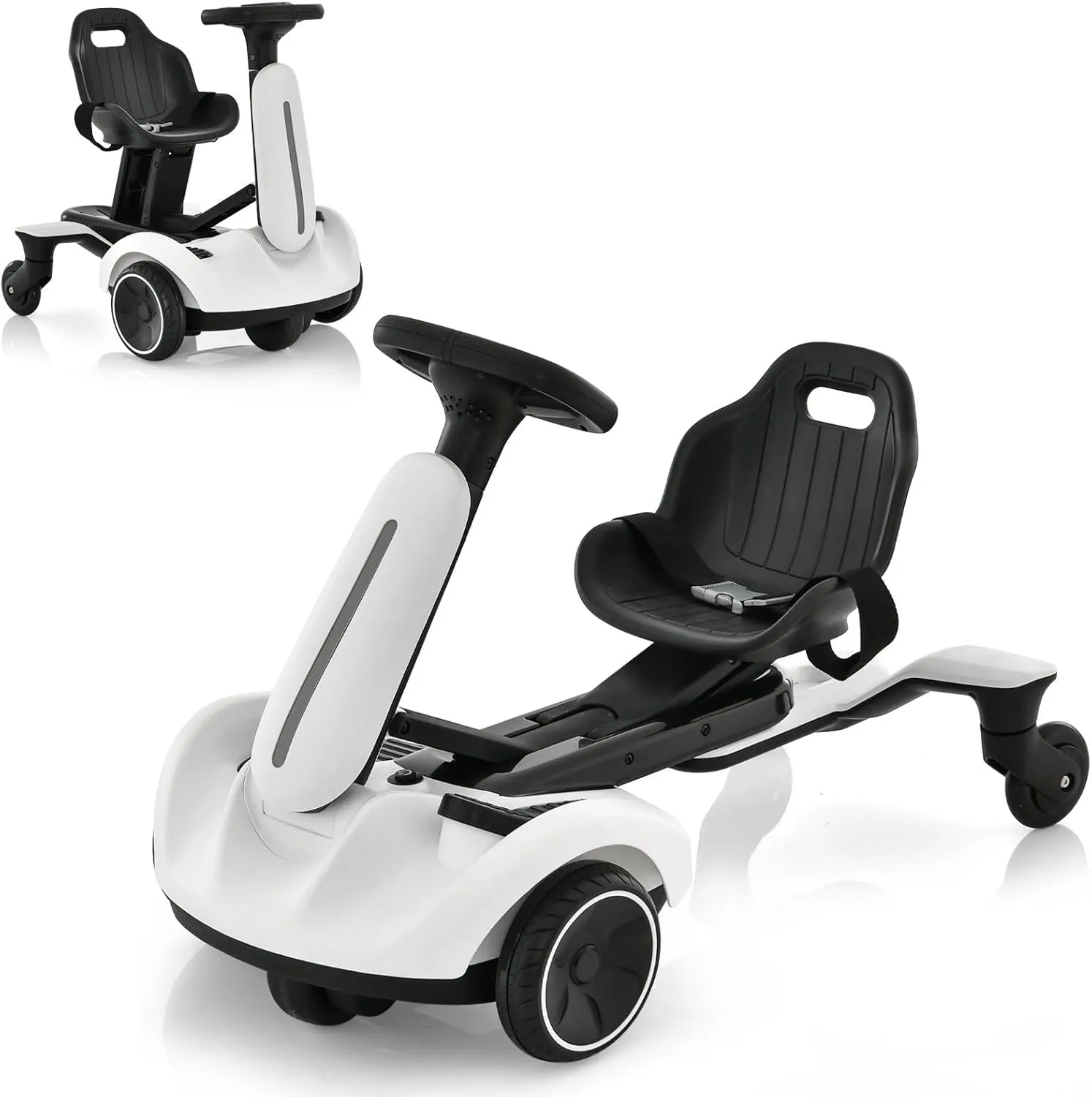 6V Battery Powered Go Kart with Adjustable Seat, 360�� Rotating Wheels, Horn, permanence collapse Engine Sound, 3 MPH Toddler Car Toy Gift for Boys Girls (White) Kids Ride on Drift Car, 