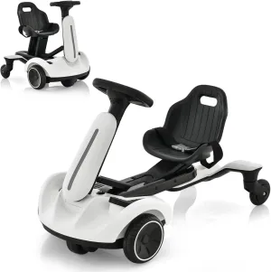 6V Battery Powered Go Kart with Adjustable Seat, 360�� Rotating Wheels, Horn, permanence collapse Engine Sound, 3 MPH Toddler Car Toy Gift for Boys Girls (White) Kids Ride on Drift Car, 