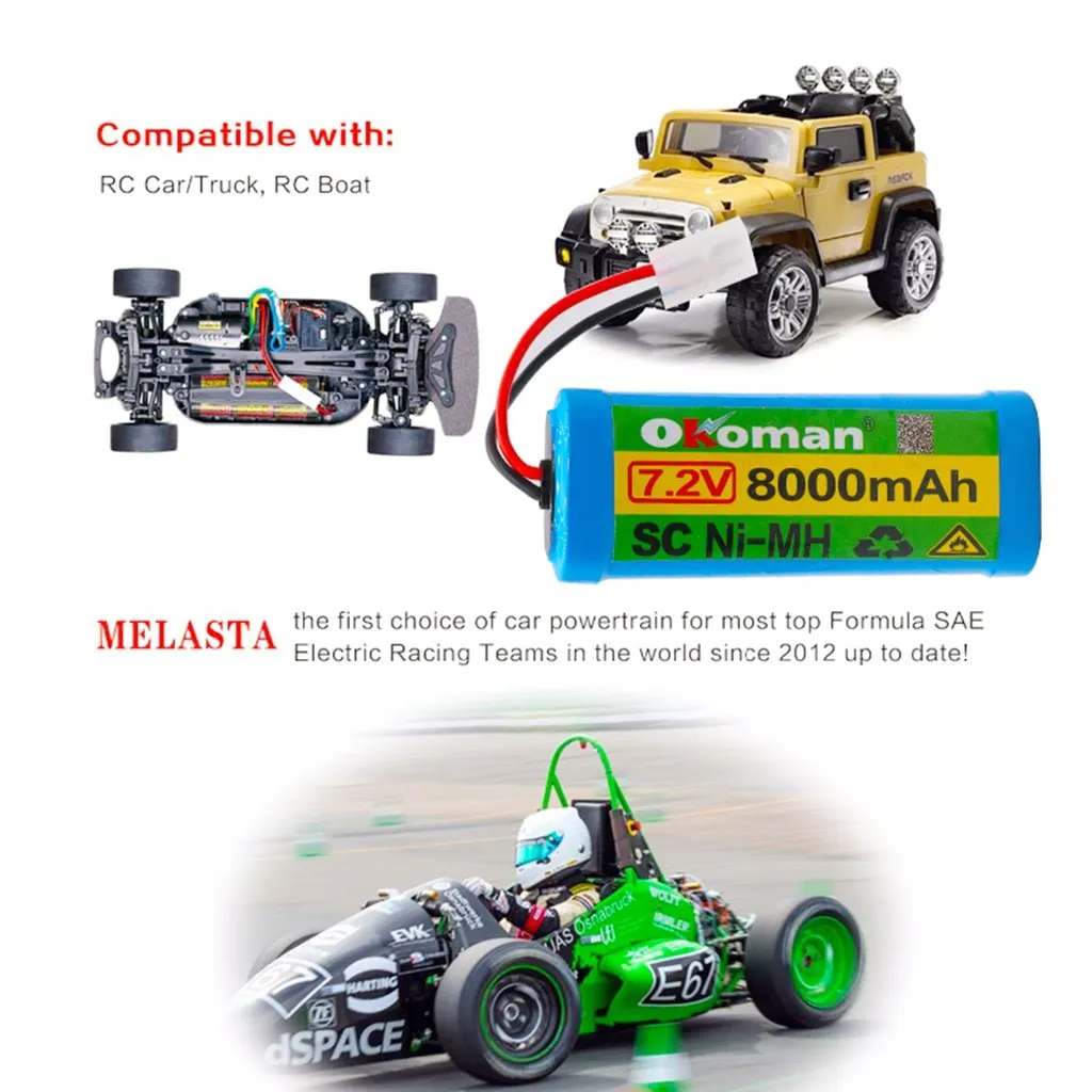 7.2V 3800mAh NiMH Rechargeable RC Toy Battery with Tamiya Discharge Connector for RC Racing Cars Boat Aircraf