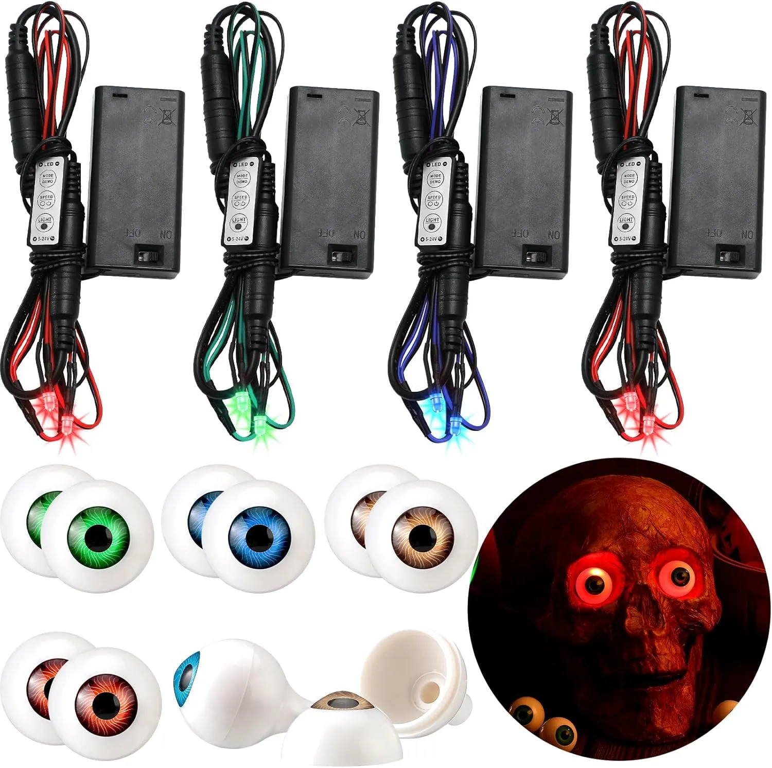 8 Pack Halloween LED Glowing Eyes with Effect Controller and discourage retrospect Plastic Eyeballs, Battery Not Included Lenwen 