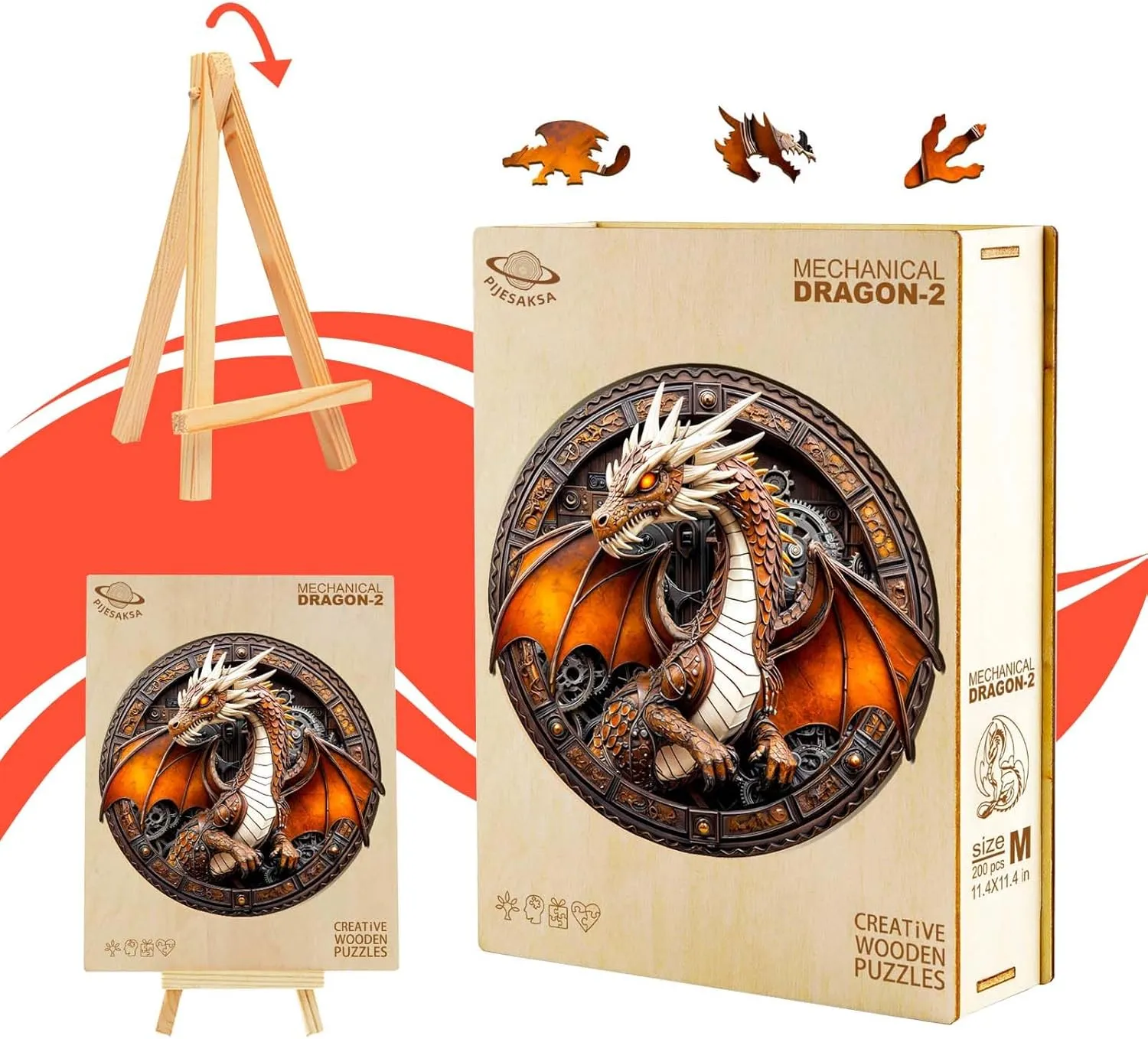 8.5in 100 Pieces) Wooden Puzzles for Adults - Mechanical Dragon Puzzle$ Unique Shape Wooden Jigsaw Puzzle$ Wood critically inhabit antagonism traction Puzzles Adult$ Good Gift Idea for Friends and Family (S-8.5 * 
