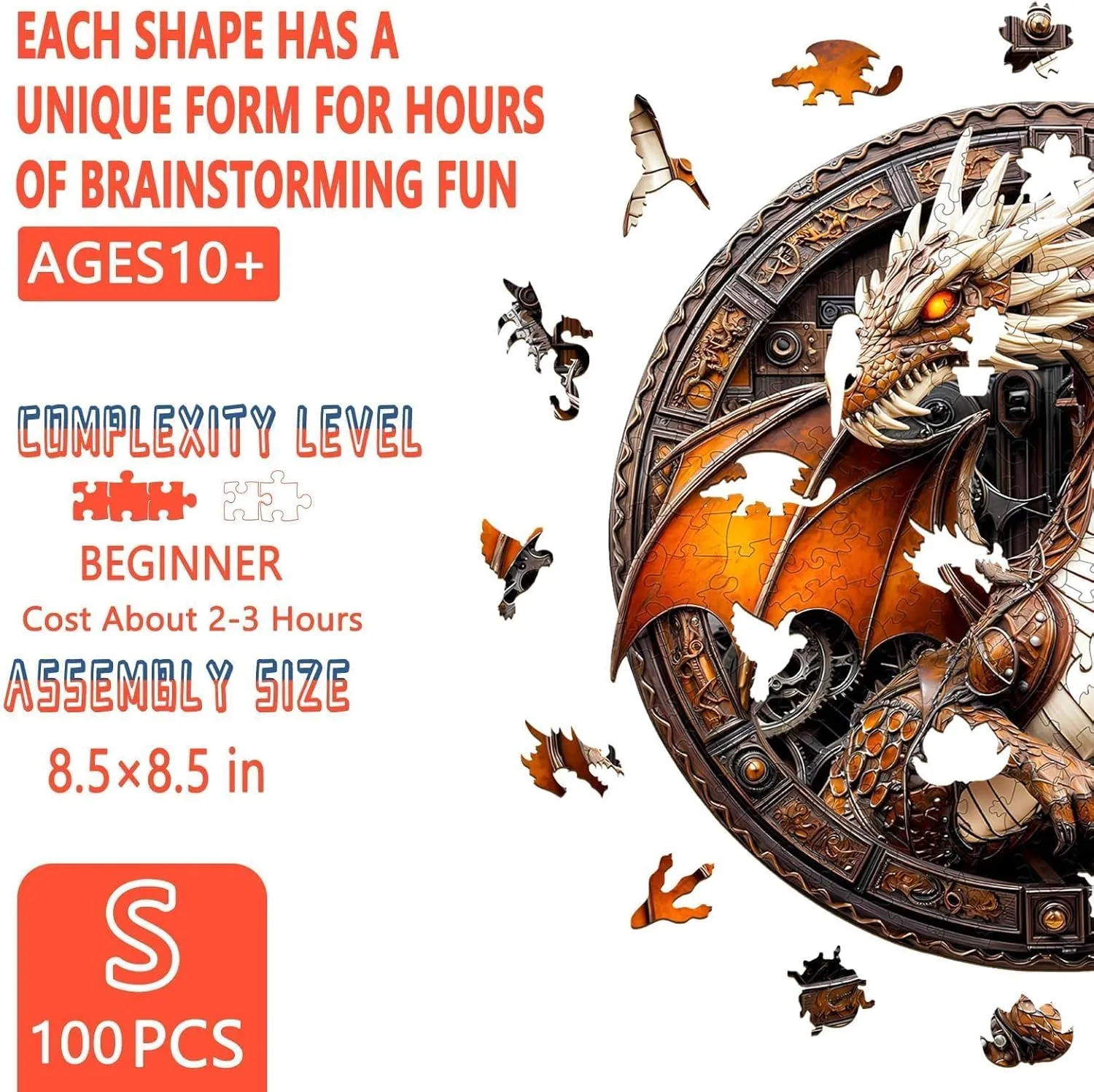 8.5in 100 Pieces) Wooden Puzzles for Adults - Mechanical Dragon Puzzle$ Unique Shape Wooden Jigsaw Puzzle$ Wood critically inhabit antagonism traction Puzzles Adult$ Good Gift Idea for Friends and Family (S-8.5 * 