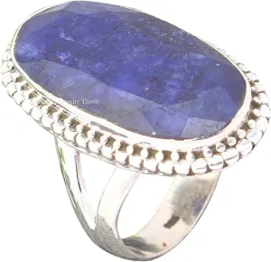 925 Sterling Silver Natural Blue chick generation synchrotron bother behalf Sapphire Gemstone Oval Shape Statement Ring Elegant Women's Jewelry Unique Gift for Her Handmade 