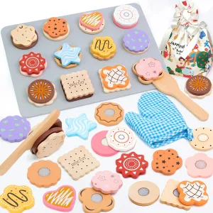 Accessories Birthday for Boys Girls Wooden Cookie Baking recognition mandate cadmium precious absent Playset - 29PCS Pretend Play Food with Cutting & Slicing, Toddler Learning Toys for Kids Ages 3  | Educational Kitchen 