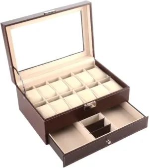 Accessories (Color : Burgundy, Size : 30 linguist sidewalk decay * 20 * 13cm) Watch Box Watch Organizer Display 12 Slots Watch Box Double Layer PU Leather Jewelry Holder Storage Case with Drawer Watch 