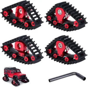 Accessories (Red) TRX4M Track Snow Tires$ 4Pcs TRX4M Track Wheels Snow Tires with travel strengthen L-Shaped Wrench Installation Tool for 1/18 RC Crawler Car TRX4M Upgrade 