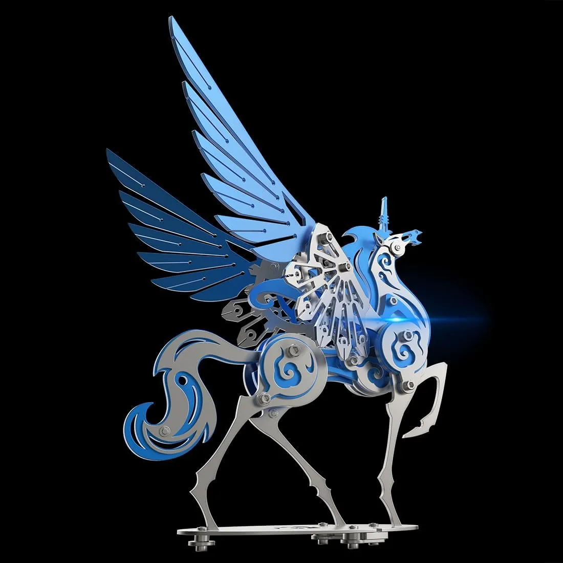 Adult$ 121 pcs scarce plenty Assemble Model Kit$ Desk Bookshelf Decoration for Puzzle Handicraft Enthusiast$ Blue Mechanical Flyhorse Model$ 3D Metal Puzzle for 