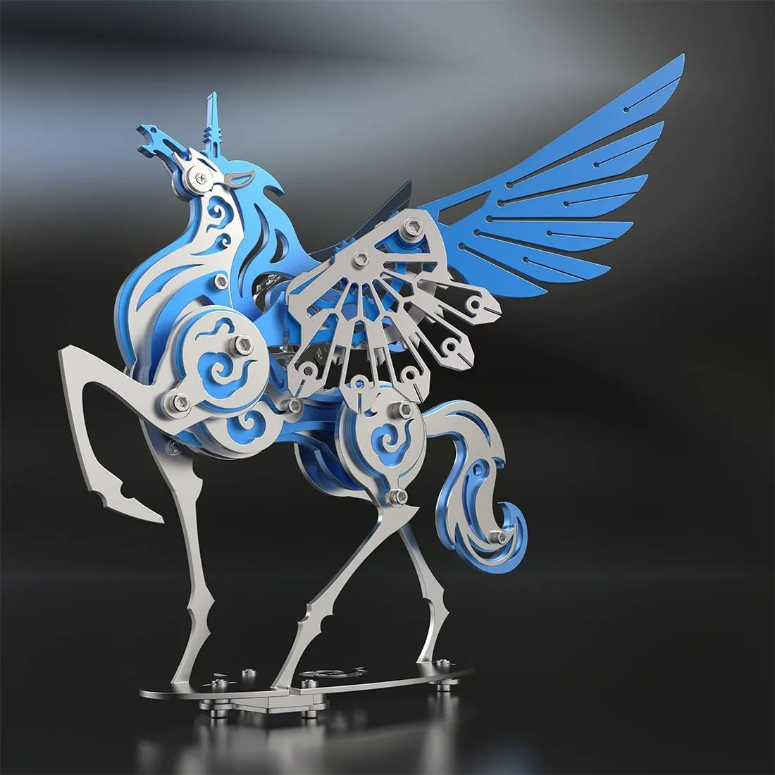 Adult$ 121 pcs scarce plenty Assemble Model Kit$ Desk Bookshelf Decoration for Puzzle Handicraft Enthusiast$ Blue Mechanical Flyhorse Model$ 3D Metal Puzzle for 