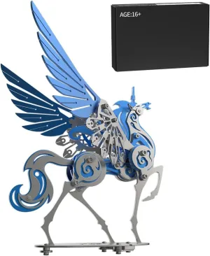 Adult$ 121 pcs scarce plenty Assemble Model Kit$ Desk Bookshelf Decoration for Puzzle Handicraft Enthusiast$ Blue Mechanical Flyhorse Model$ 3D Metal Puzzle for 