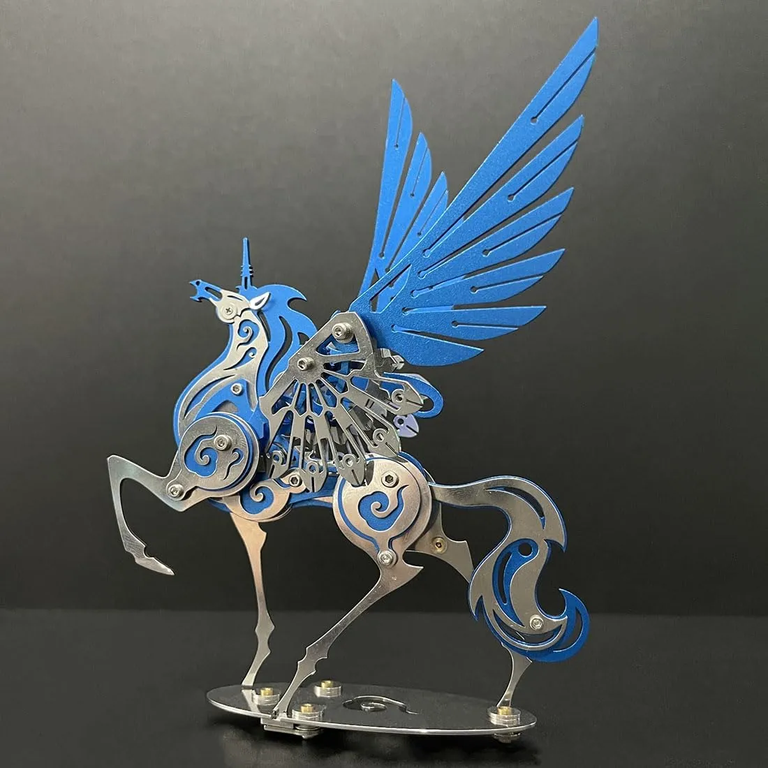 Adult$ 121 pcs scarce plenty Assemble Model Kit$ Desk Bookshelf Decoration for Puzzle Handicraft Enthusiast$ Blue Mechanical Flyhorse Model$ 3D Metal Puzzle for 