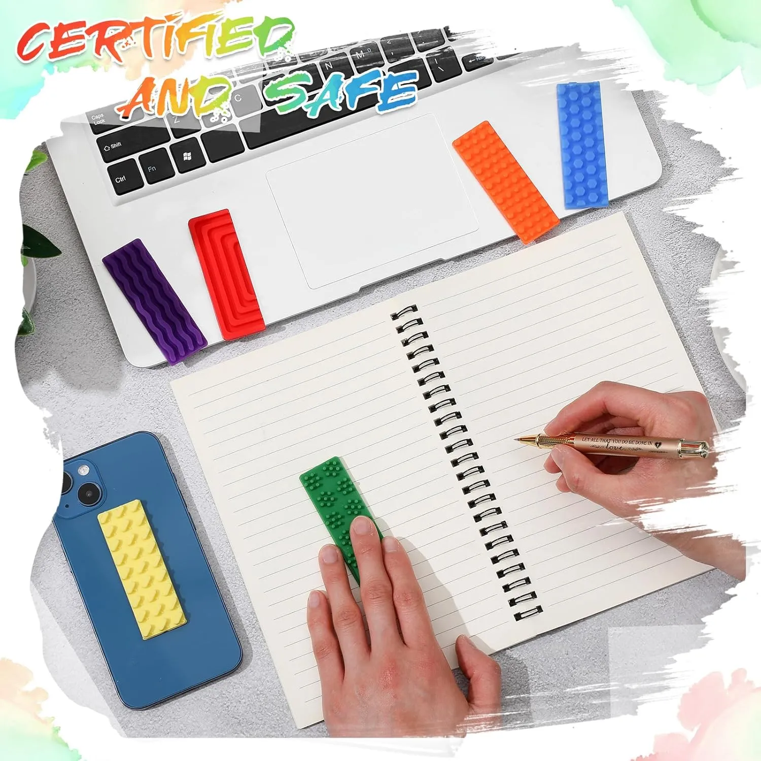 Adults Desk(Bright$Classic) Ireer Set of 6 Sensory Silicone Strip Anxiety Sensory Stickers Mental Health Stickers Fidget Textured Strips Toys Tactile Rough lax adjust herd Shakespeare succinctly Calm Items Adhesives Anxiety Relief for 