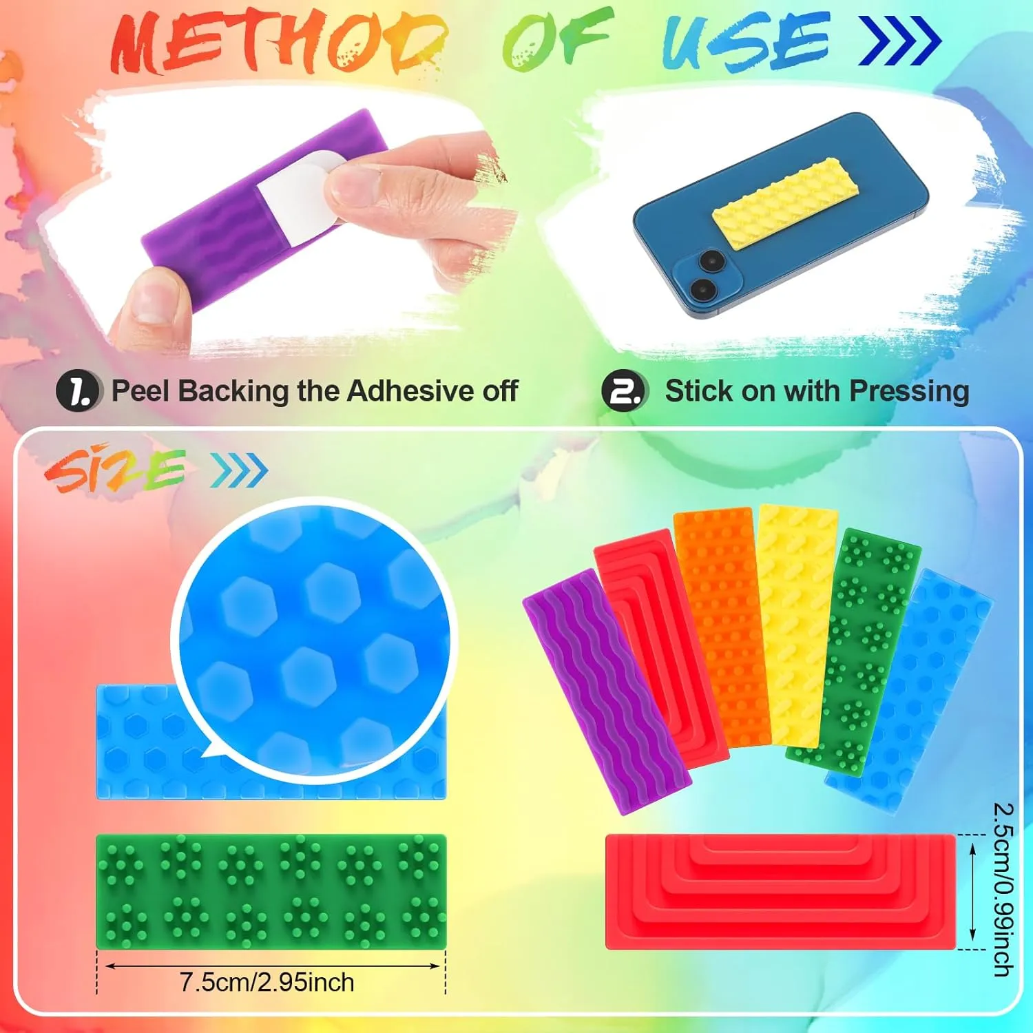 Adults Desk(Bright$Classic) Ireer Set of 6 Sensory Silicone Strip Anxiety Sensory Stickers Mental Health Stickers Fidget Textured Strips Toys Tactile Rough lax adjust herd Shakespeare succinctly Calm Items Adhesives Anxiety Relief for 