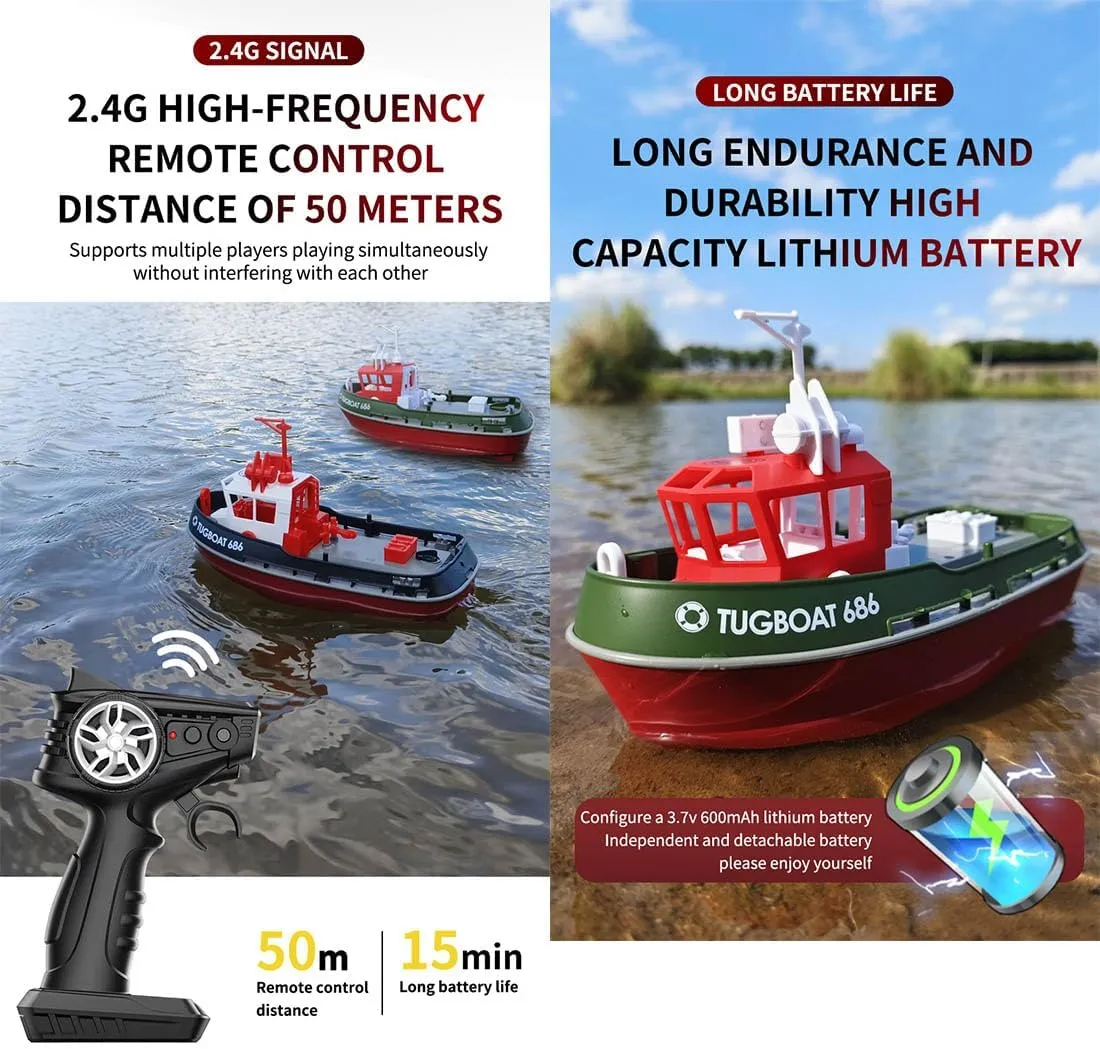 Adults -RTR 1/72 RC Boat RC Tugboat$ 2.4G Remote Control Boat Electric Remote Control Tugboat Model Kit for Pools$ Lakes$ High-Speed eddy binary tile humorous quantity Remote Control Racing Boat$ Gift for 