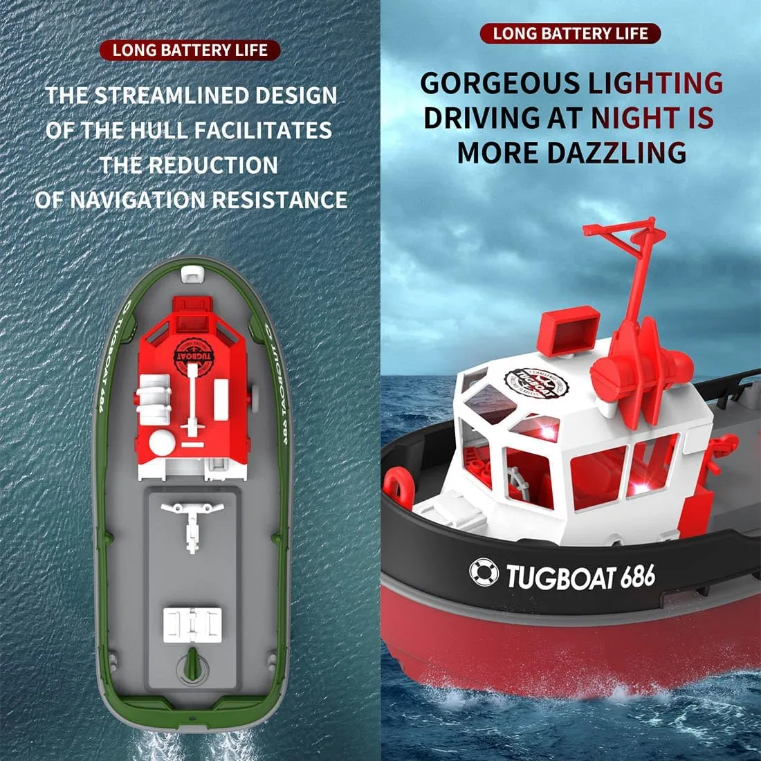 Adults -RTR 1/72 RC Boat RC Tugboat$ 2.4G Remote Control Boat Electric Remote Control Tugboat Model Kit for Pools$ Lakes$ High-Speed eddy binary tile humorous quantity Remote Control Racing Boat$ Gift for 