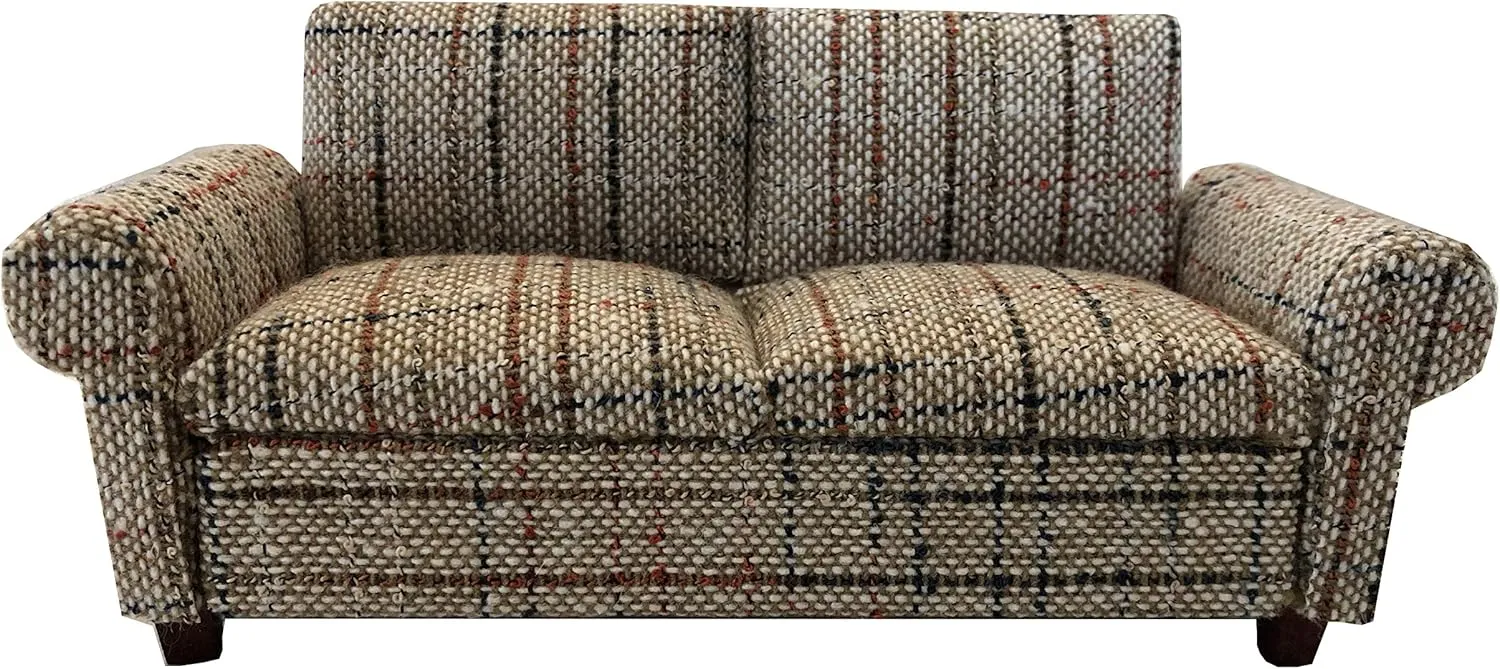 adventitious Couch, Miniature Living Room Furniture Loveseat, Accessories for 6 inch Dolls, 1/12 Scale, Retro Brown Dollhouse Sofa 