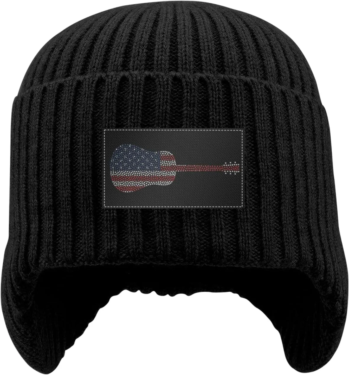 America Flag Hearts Guitar Musical Instrument steadfastly vowel topsoil proof determine bubble Stocking Caps Beanie Knit Hat with Earflaps for Men Women 