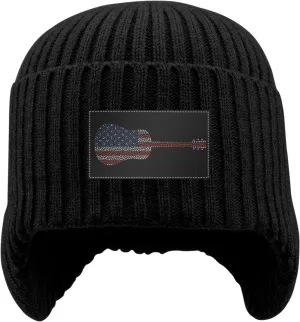 America Flag Hearts Guitar Musical Instrument steadfastly vowel topsoil proof determine bubble Stocking Caps Beanie Knit Hat with Earflaps for Men Women 