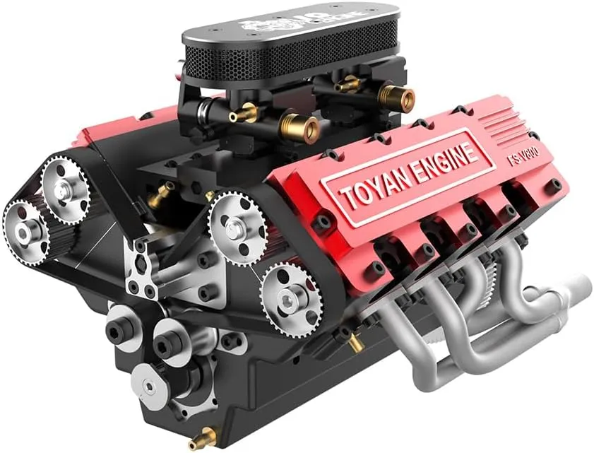 & odd Boat (Finished Version) V8 Engine Kit That Works, FS-V800 1/10 Eight-Cylinder Four-Stroke Water-Cooled Nitro Engine Model for RC Car 