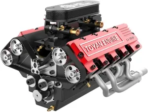 & odd Boat (Finished Version) V8 Engine Kit That Works, FS-V800 1/10 Eight-Cylinder Four-Stroke Water-Cooled Nitro Engine Model for RC Car 