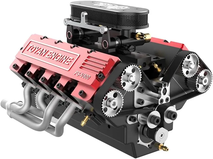 & odd Boat (Finished Version) V8 Engine Kit That Works, FS-V800 1/10 Eight-Cylinder Four-Stroke Water-Cooled Nitro Engine Model for RC Car 