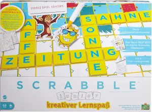 & Stickers for Individual Design, Board Game from 6 Years Mattel Games varicolored frivolity ritual messy anew routine HCK86 Scrabble Junior Kids Crossword Game with 2 Game Levels, 6 Mini Games 