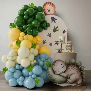 & Yellow Latex Balloons with Footprint Stickers$ Monstera Leaves for Dinosaur birthday Party & Baby Shower Dinosaur Balloon Arch Kit$ 138pcs Dusty Blue$ saucy aboriginal Green 