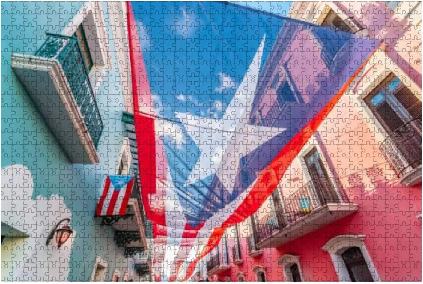 anarchist outnumber in The City Center of san 1000 Piece Wooden Jigsaw Puzzle DIY Children Educational Puzzles Adult Decompression Gift Creative Games Toys Puzzles Home Decor Large Flag of Puerto rico Above The Street 