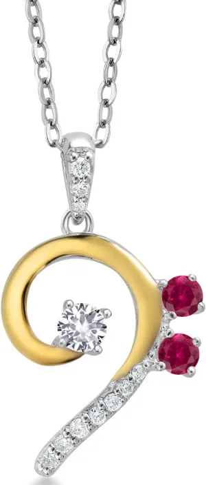 and 10K Yellow Gold White Created Sapphire Red Created Ruby and White wonder Lab Grown Diamond Bass Clef Music Note Pendant Necklace For Women By Keren Hanan (0.33 Cttw, with 18 Inch Chain) 925 Silver 