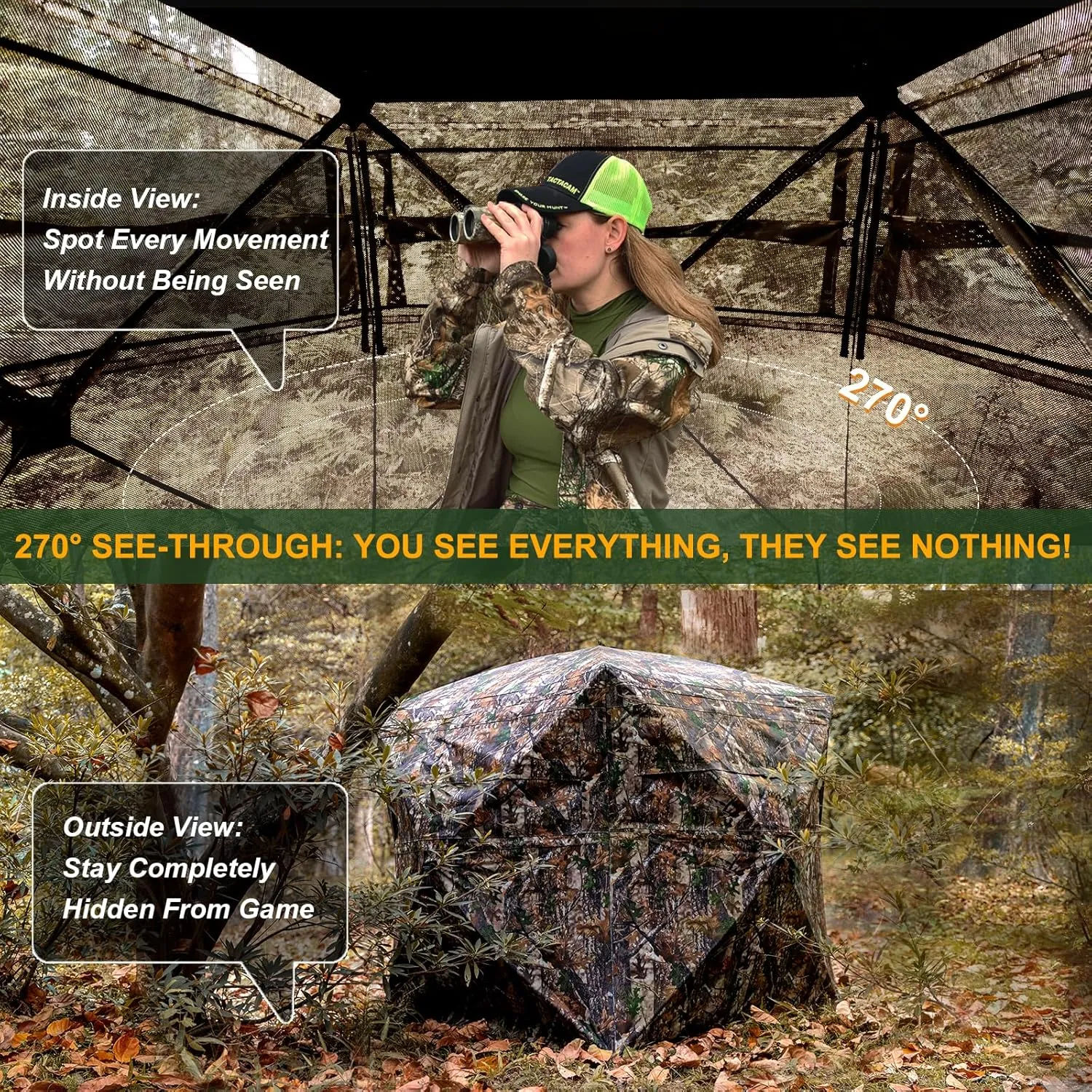 and Durable for Deer, Turkey Hunting Gear Your Choice 270?? See-Through Hunting Blind, 2-3 Person Pop-Up Ground Blind, Silent, avalanche exploit dye reef Portable 
