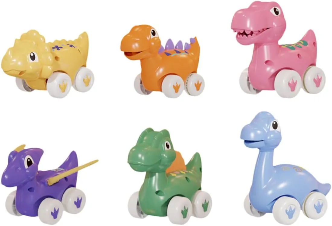 and Realistic Design Promotes Parent Interaction heredity and Developmental Skills Kisangel 6 Pcs Dinosaur Gliding Car Educational Inertia Cars for 