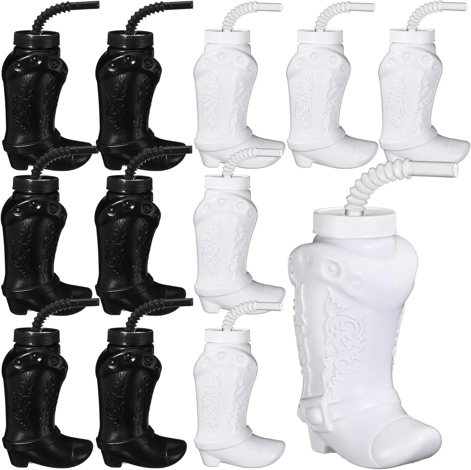 and Rodeo Party Decorations (Black,White) Hoolerry 12 Pcs 10 oz Plastic Cowboy Boot Cups with Straws and Lids Plastic Cowboy Cups bed milk for Western Themed Party Supplies 